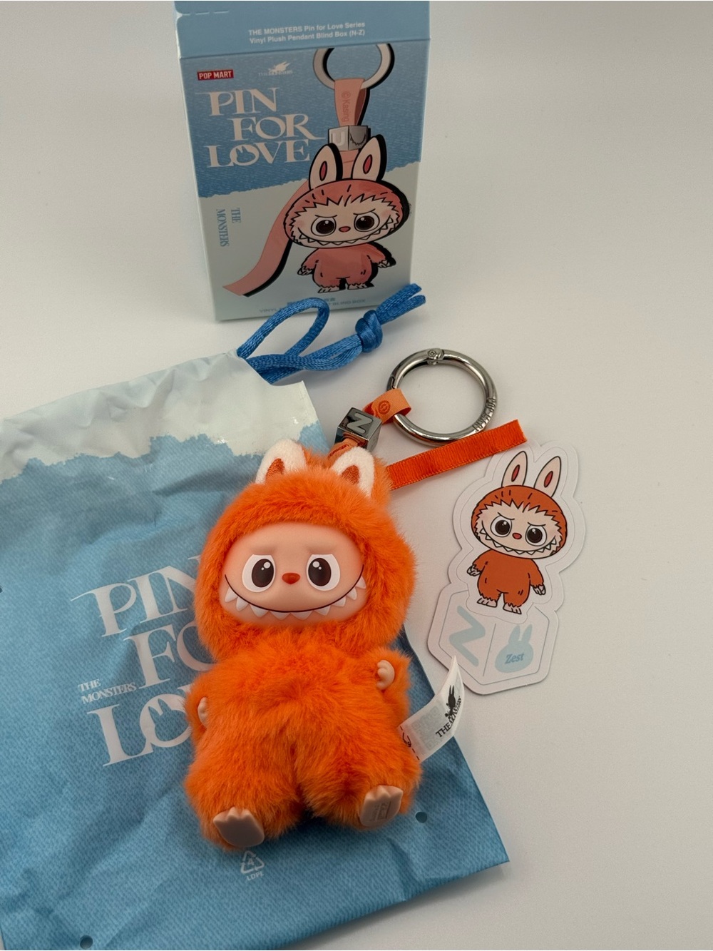 POP MART Labubu Pin for Love Letter Z Zest Orange Vinyl Plush Pendant NEW
